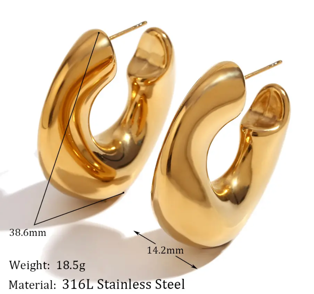 HoopLa - Wave Puffy Hoop Earrings Silver Steel