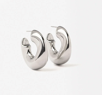 HoopLa - Wave Puffy Hoop Earrings Silver Steel