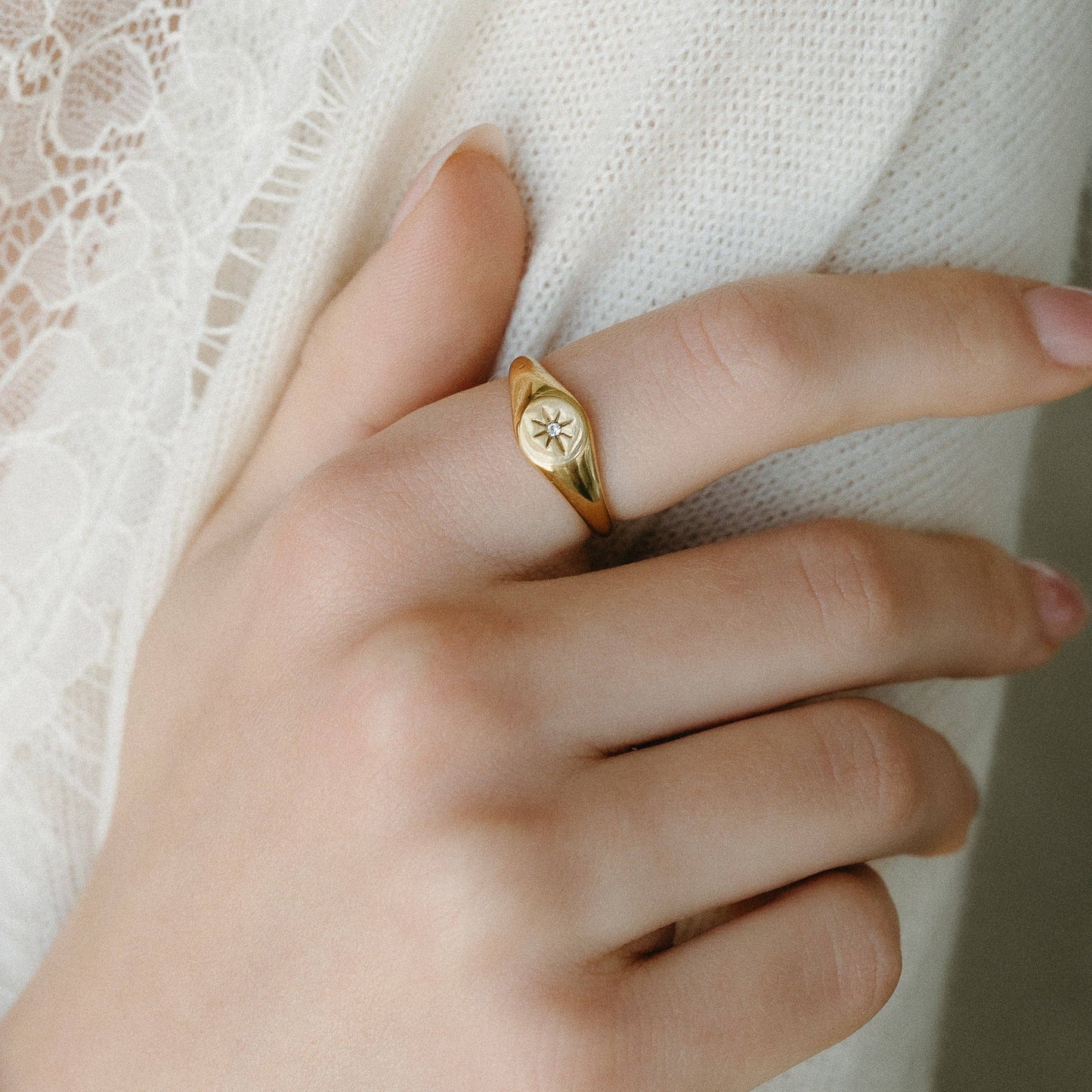 Petite Gold North Star Ring 5
