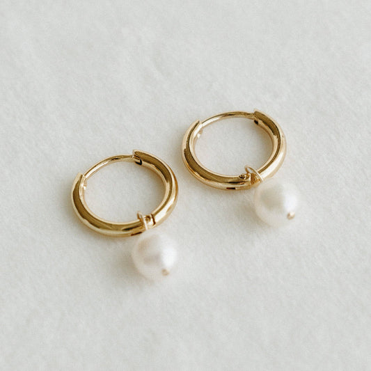 Petite Gold Pearl Hoops