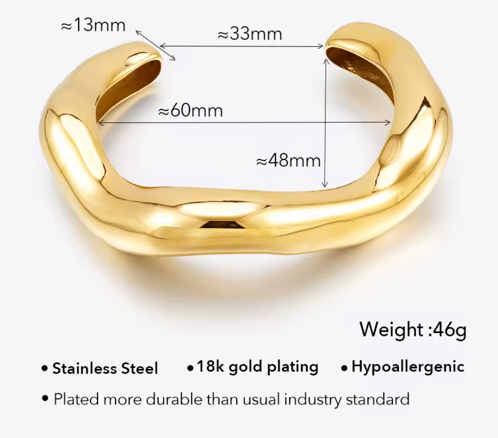 HoopLa - Editorial Wave Cuff Bangle Bracelet-14K Gold PVD- Recycled : Silver