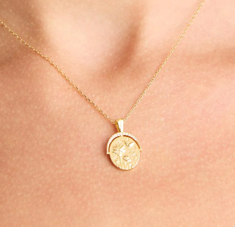 HoopLa -  Mini Pendant- Talisman Protect 14K Gold PVD Necklace: Goddess