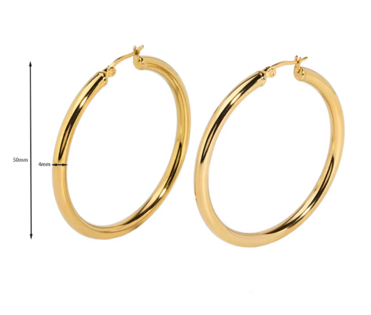 HoopLa -  Porto Hoop- Chunky Classic Hoop Earrings : Yellow Gold / 50mm