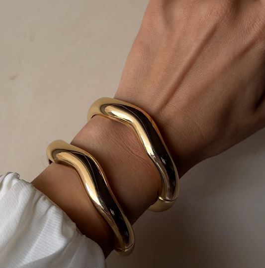 HoopLa - Editorial Wave Cuff Bangle Bracelet-14K Gold PVD- Recycled : Yellow Gold
