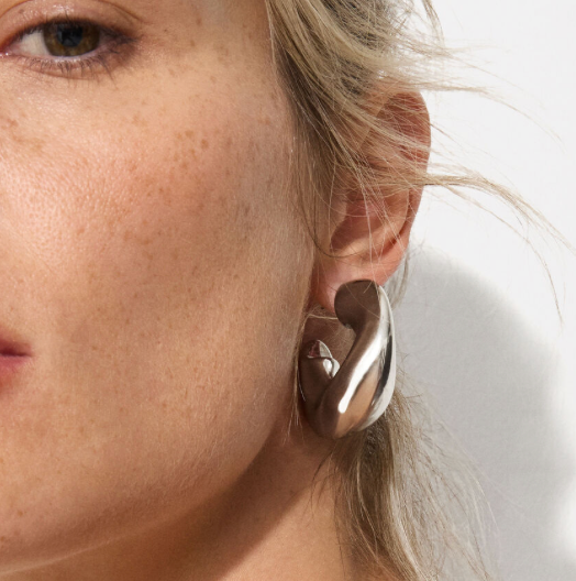 HoopLa - Wave Puffy Hoop Earrings Silver Steel