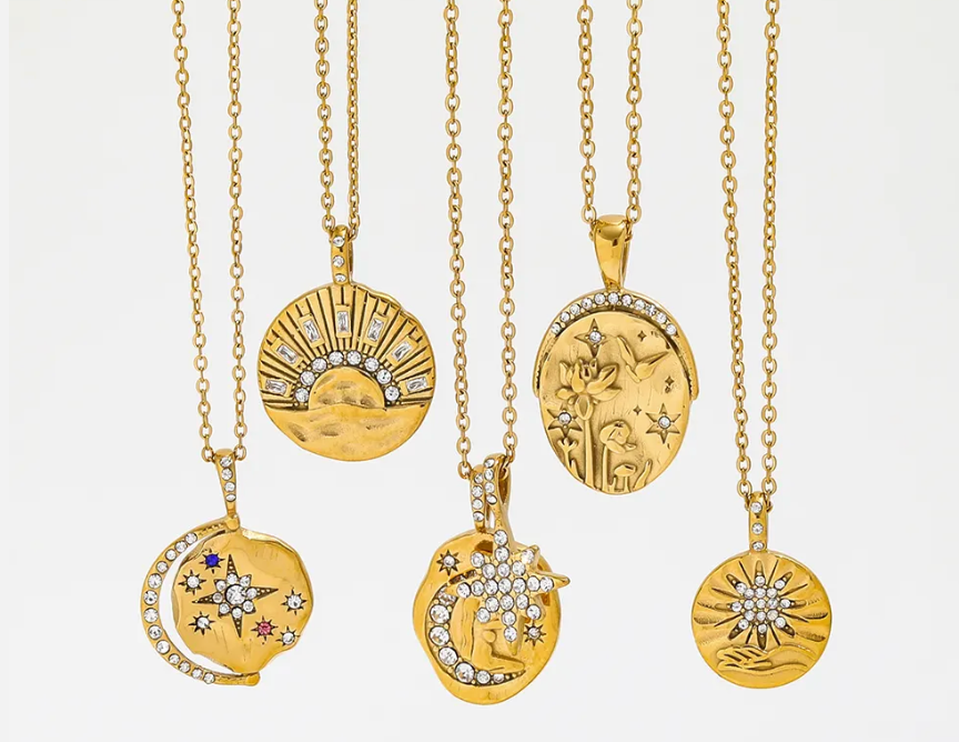 HoopLa -  Mini Pendant- Talisman Protect 14K Gold PVD Necklace: Goddess
