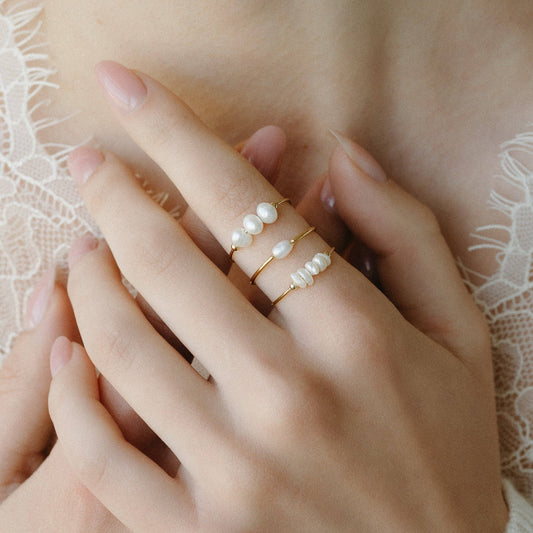 Petite Gold Mini Pearls Ring 6