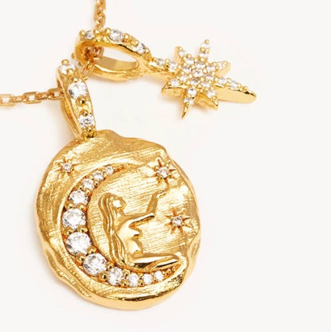 HoopLa -  Mini Pendant- Talisman Protect 14K Gold PVD Necklace: Goddess