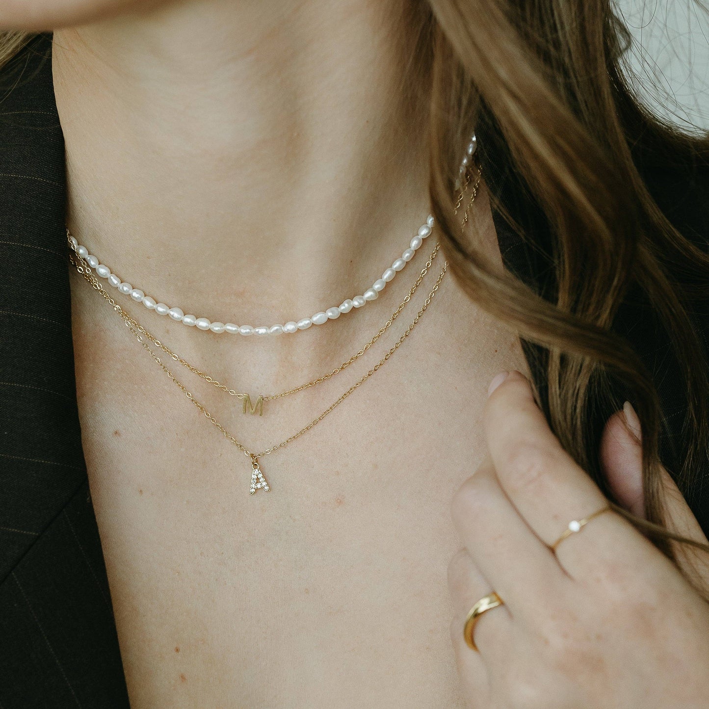 Petite Gold Initial Dainty Necklace Q